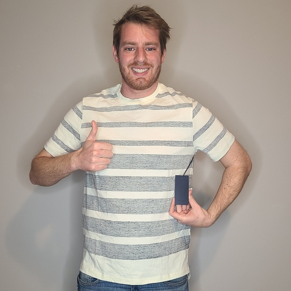 Large Five Four Striped Off White and Gray T Shirt - Picture 1 of 2